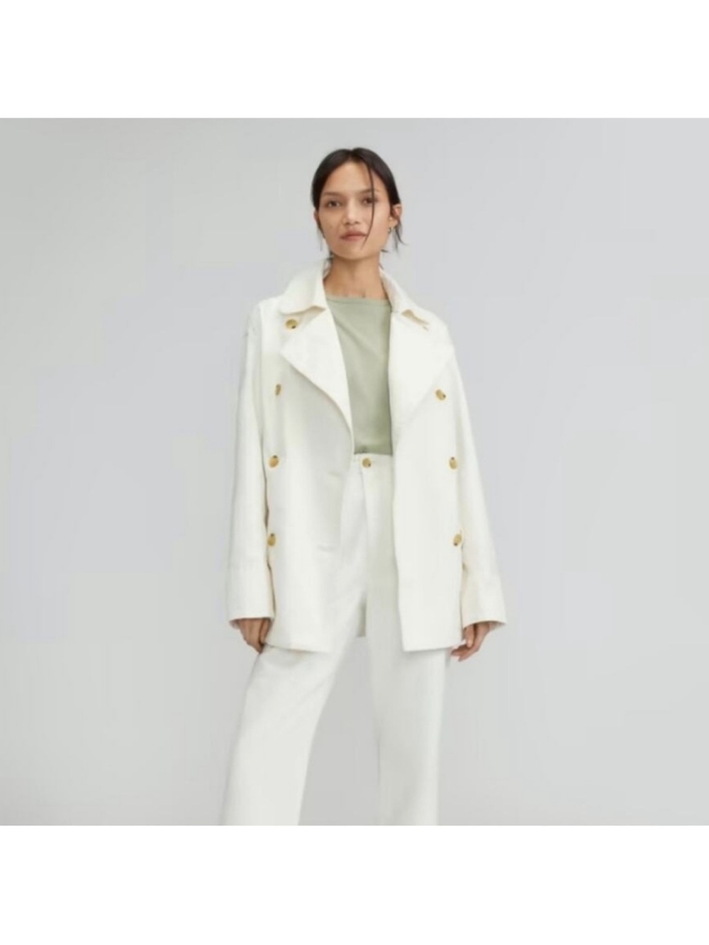Everlane White Double-Breasted Jean Jacket